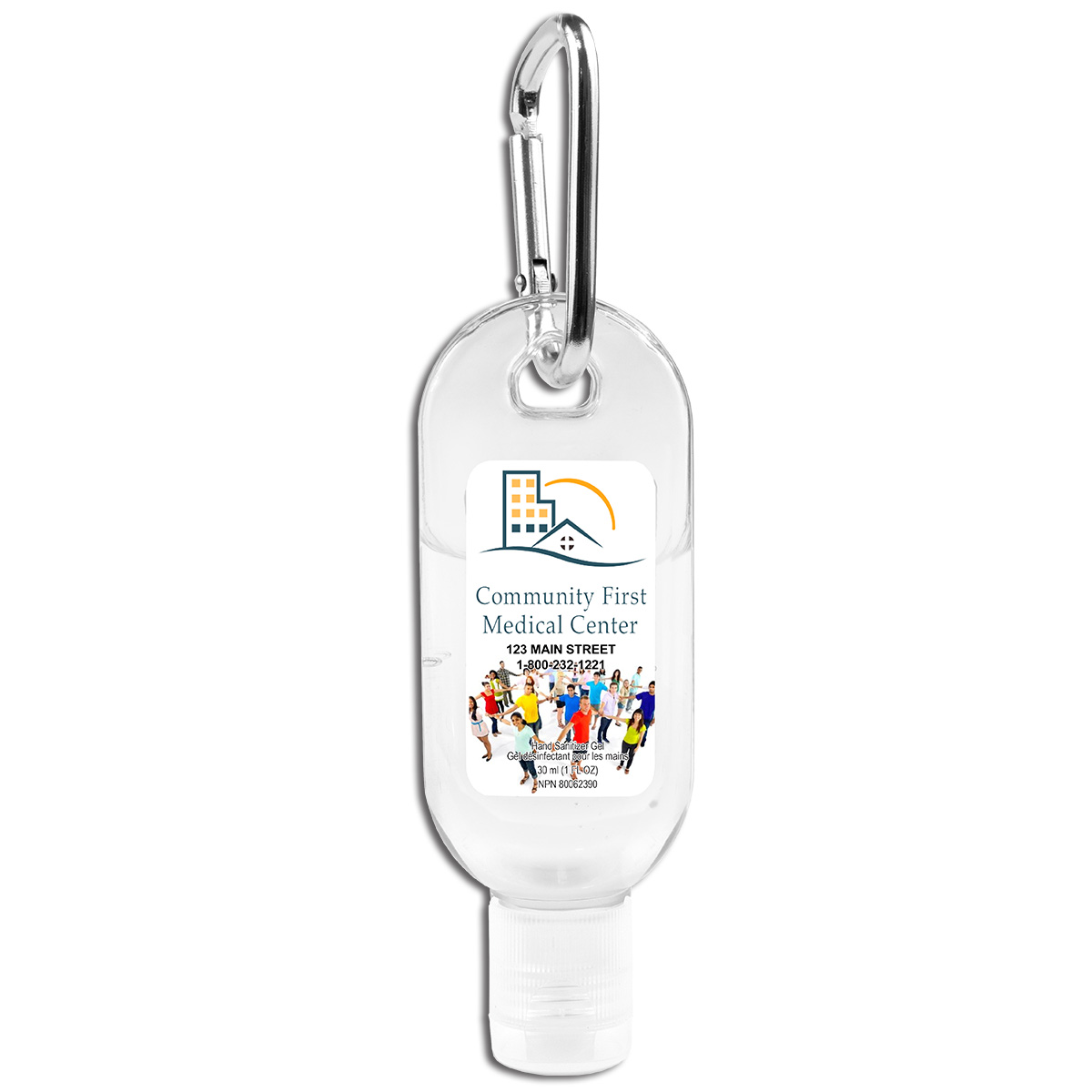 “SanGo” 1.0 oz Hand Sanitizer Antibacterial Gel in Flip-Top Bottle with Carabiner